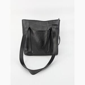 M London Leather Tote Bag Black Medium Pebbled Handbag Neutral Travel Minimalist